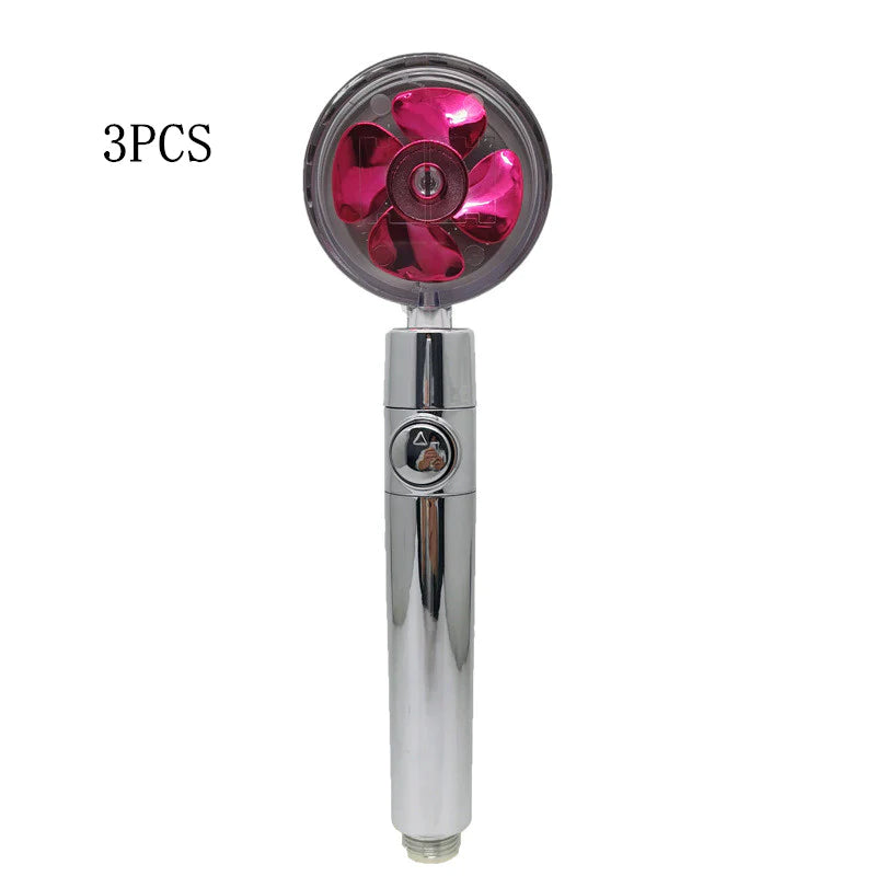 Propeller Driven Shower Head with Stop Button and Cotton Filter Turbocharged High Pressure Handheld Shower Nozzle