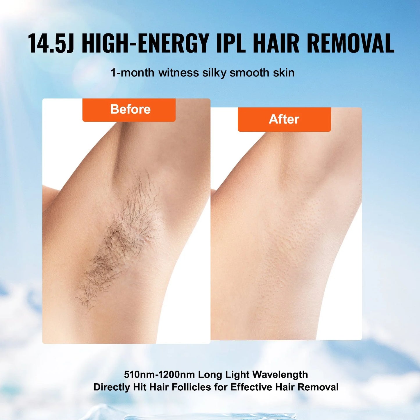 VEVOR IPL Hair Removal, Permanent Hair Removal with Sapphire Ice Cooling System, Painless At-Home Hair Removal Device for Women Men, Auto/Manual Modes, 5 Levels for Body & Face