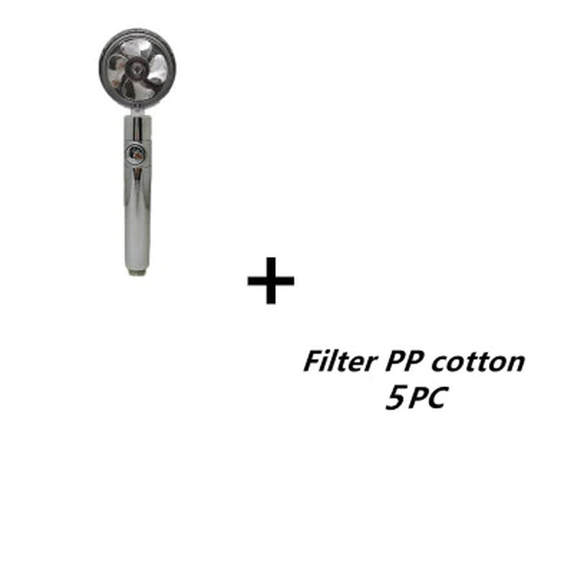 Propeller Driven Shower Head with Stop Button and Cotton Filter Turbocharged High Pressure Handheld Shower Nozzle